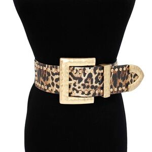 Wide Waist Statement Belt with Gold Buckle